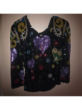 Vintage Henri Bendel Sequin And Beaded Long Sleeve Shirt